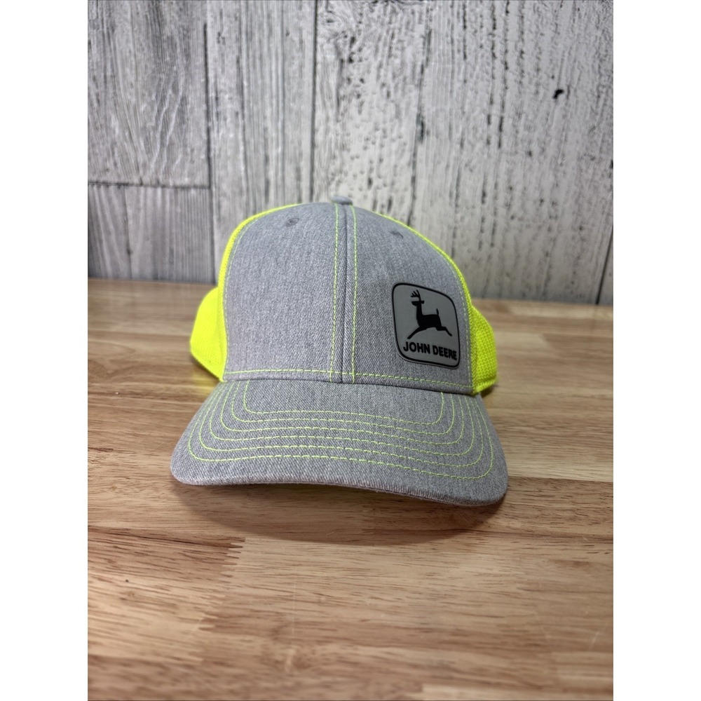 John Deere Mens' High Vis Rubber Patch Hat Cap Neon Mesh